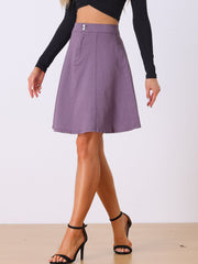 High Waisted A-Line Flared Casual Denim Midi Jean Skirt