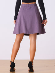 High Waisted A-Line Flared Casual Denim Midi Jean Skirt