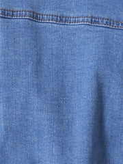 Denim Collarless Long Sleeve Button Down Crop Jean Jacket