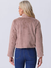 Winter Open Front Long Sleeve Faux Fur Bolero Shrugs Jacket