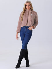 Winter Open Front Long Sleeve Faux Fur Bolero Shrugs Jacket
