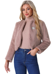 Winter Open Front Long Sleeve Faux Fur Bolero Shrugs Jacket