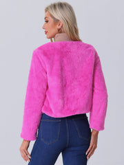 Winter Open Front Long Sleeve Faux Fur Bolero Shrugs Jacket