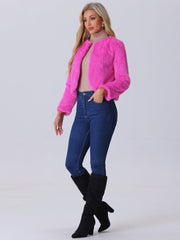 Winter Open Front Long Sleeve Faux Fur Bolero Shrugs Jacket