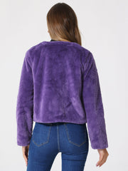 Winter Open Front Long Sleeve Faux Fur Bolero Shrugs Jacket