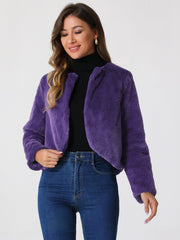 Winter Open Front Long Sleeve Faux Fur Bolero Shrugs Jacket