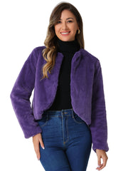 Winter Open Front Long Sleeve Faux Fur Bolero Shrugs Jacket