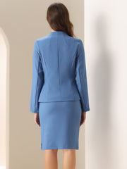 2pc Business Collarless Blazer and Pencil Skirt Suit Sets