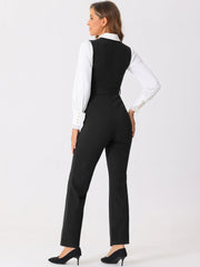 High Waisted Belted Sleeveless Long Suspender Overall Jumpsuit