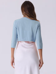 3/4 Sleeve Collarless Pleated Open Front Shrugs