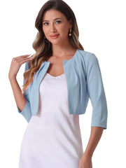 3/4 Sleeve Collarless Pleated Open Front Shrugs
