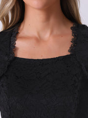 Lace Square Neck Long Sleeve Stertch Peplum Blouse