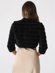 Faux Fur 3/4 Sleeves Cocktail Cropped Jacket Bolero Shrug