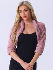 Faux Fur 3/4 Sleeves Cocktail Cropped Jacket Bolero Shrug