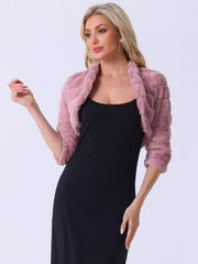 Faux Fur 3/4 Sleeves Cocktail Cropped Jacket Bolero Shrug