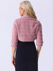 Faux Fur 3/4 Sleeves Cocktail Cropped Jacket Bolero Shrug