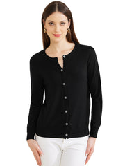 Lightweight Sweater Crew Neck Button Down Long Sleeve Cardigan