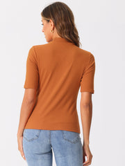 Mock Neck Solid Color Short Sleeves Casual T-shirts