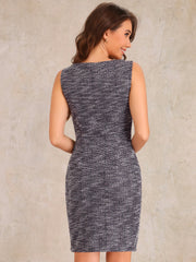 Tweed Plaid Boat Neck Sleeveless Midi Sheath Dress