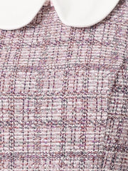 Tweed Peter Pan Collar Puff Short Sleeve A-line Midi Dress