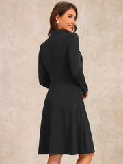 Tie Mock Neck Long Sleeves A-Line Midi Dress