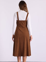 Corduroy Pockets A-Line Sleeveless Casual Midi Pinafore Dress