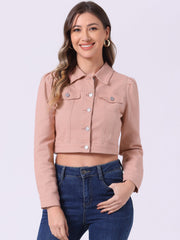 Lightweight Button Down Puff Sleeve Cropped Denim Jacket