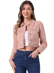 Lightweight Button Down Puff Sleeve Cropped Denim Jacket