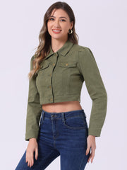 Lightweight Button Down Puff Sleeve Cropped Denim Jacket