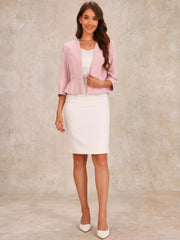 Open Front Collarless 3/4 Sleeve Peplum Cropped Jacket