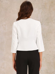 Open Front Collarless 3/4 Sleeve Peplum Cropped Jacket