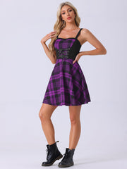 Plaid Lace-Up Gothic Sleeveless Tartan Mini Club Party Dress