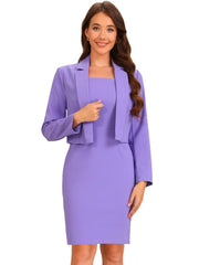 2 Pieces Sleeveless Sheath Midi Dress & Long Sleeve Cropped Blazer Suit Set