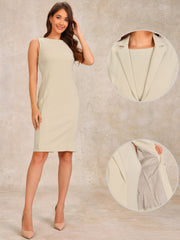 2 Pieces Sleeveless Midi Sheath Dress & Long Sleeve Blazer Set