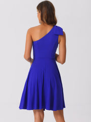 Bow One Shoulder Sleeveless Pockets A-Line Midi Dress