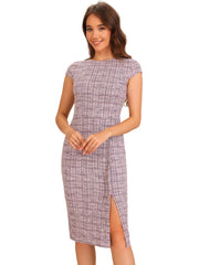 Tweed Crew Neck Cap Sleeve Midi Sheath Dress