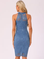 Lace Halter Elegant Sleeveless Bodycon Wedding Cocktail Sheath Dress