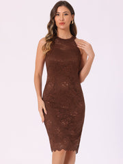 Lace Halter Elegant Sleeveless Bodycon Wedding Cocktail Sheath Dress