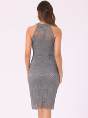 Lace Halter Elegant Sleeveless Bodycon Wedding Cocktail Sheath Dress
