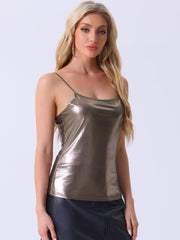 Holographic Cami Top Sleeveless Club Party Slim Fit Metallic Shirt