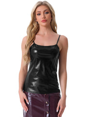 Holographic Cami Top Sleeveless Club Party Slim Fit Metallic Shirt