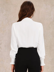 Long Sleeves Collared Business Dressy Leotard Shirt Bodysuit