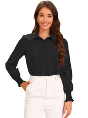 Long Sleeves Collared Business Dressy Leotard Shirt Bodysuit