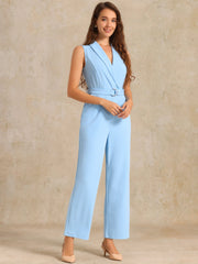 Elegant Office Work Sleeveless Belted Long Jumpsuit