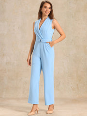 Elegant Office Work Sleeveless Belted Long Jumpsuit