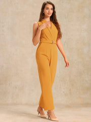 Elegant Office Work Sleeveless Belted Long Jumpsuit