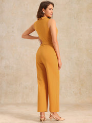 Elegant Office Work Sleeveless Belted Long Jumpsuit