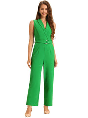 Elegant Office Work Sleeveless Belted Long Jumpsuit