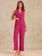 Elegant Office Work Sleeveless Belted Long Jumpsuit