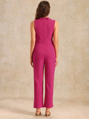 Elegant Office Work Sleeveless Belted Long Jumpsuit
